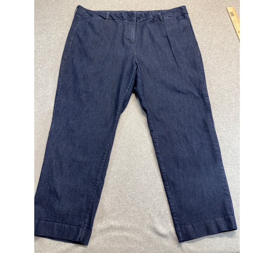 Liz Claiborne Emma Pants Women 18 Dark Blue Denim Straight Leg Ankle Crop Office